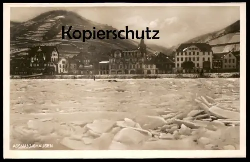 ALTE POSTKARTE ASSMANNSHAUSEN DER ZUGEFRORENE RHEIN 1929 zugefrorener Eis Eisgang rhin gelée frozen rhine postcard cpa