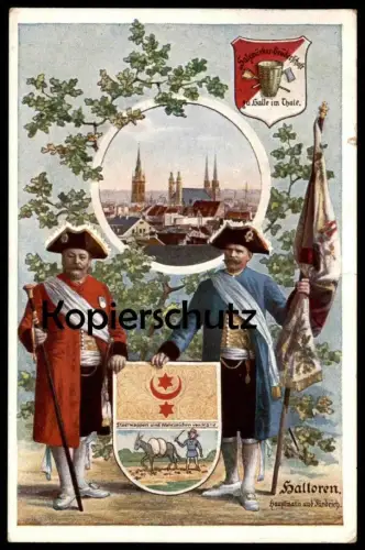 ALTE LITHO POSTKARTE HALLE HALLOREN SALZWIRKER BRÜDERSCHAFT HALLORE Ansichtskarte AK cpa postcard