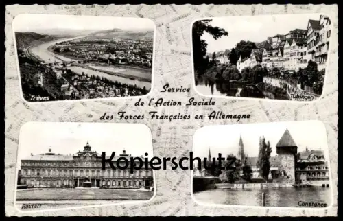 ALTE POSTKARTE SERVICE DE L'ACTION SOCIALE DES FORCES FRANCAISES EN ALLEMAGNE timbre franchise militaire C.T.M.N1 Base