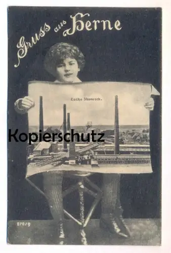 ALTE POSTKARTE GRUSS AUS HERNE ZECHE SCHAMROCK Shamrock Frau Kind woman femme coal mine montage photo Ansichtskarte cpa