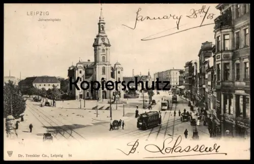 ALTE POSTKARTE LEIPZIG JOHANNISPLATZ 1906 STRASSENBAHN GESCHÄFT ARTHUR DIETZ CARL FICHTNER tramway tram postcard cpa AK