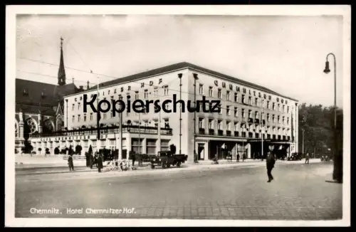 ALTE POSTKARTE CHEMNITZ HOTEL CHEMNITZER HOF 1933 MÄNNER BETRACHTEN ABSPERRUNG AK Ansichtskarte postcard cpa