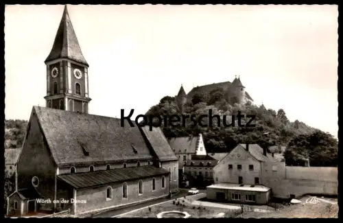 ÄLTERE POSTKARTE WÖRTH AN DER DONAU BLICK VON DER KREISSPARKASSE AUF KIRCHE UND SCHLOSS cpa AK Ansichtskarte postcard