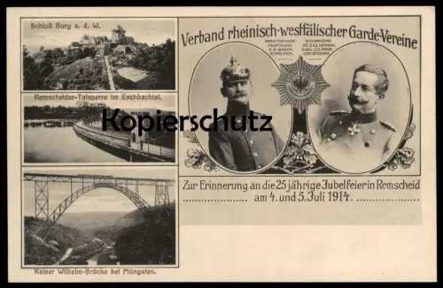 ALTE POSTKARTE REMSCHEID 1914 JUBELFEIER VERBAND RHEINISCH-WESTFÄLISCHER GARDE-VEREINE Soldat Soldaten cpa AK postcard