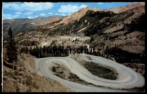 ÄLTERE POSTKARTE HAIRPIN TURNS ON THE MILLION DOLLAR HIGHWAY IN ITS CLIMB UP RED MOUNTAIN PASS motorway cpa AK