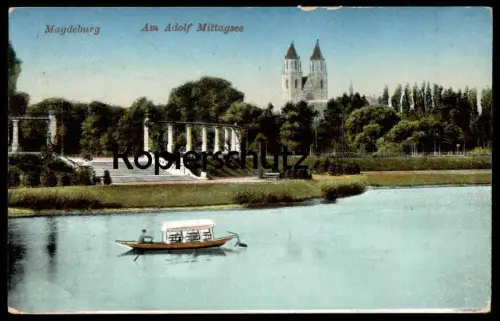 ALTE POSTKARTE MAGDEBURG AM ADOLF MITTAGSEE MITTAG-SEE BOOT See Teich Ansichtskarte postcard AK cpa