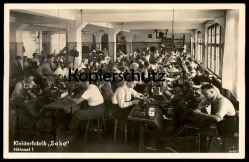 ALTE POSTKARTE SAARBRÜCKEN KLEIDERFABRIK SAKO NÄHSAAL 1 PFAFF NÄHMASCHINE worker cpa AK Ansichtskarte postcard