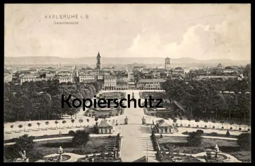 ALTE POSTKARTE KARLSRUHE IN BADEN GESAMTANSICHT Panorama Totalansicht Total Totale Ansichtskarte cpa AK postcard