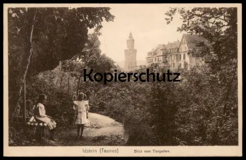 ALTE POSTKARTE IDSTEIN TAUNUS BLICK VOM TIERGARTEN KINDER KIND Mädchen enfants children girls cpa Ansichtskarte postcard