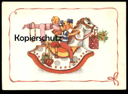 ÄLTERE KÜNSTLER POSTKARTE KINDER AUF SCHAUKELPFERD DDR rocker rocking horse cheval à bascule cpa Ansichtskarte postcard
