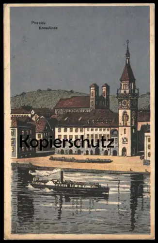 ALTE LITHO POSTKARTE EUGEN FELLE PASSAU DONAULÄNDE LUNA KÜNSTLERKARTE Ansichtskarte cpa AK postcard