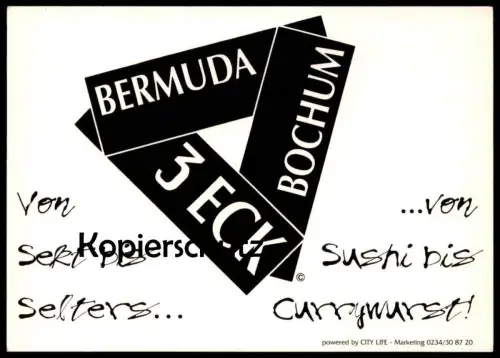 ÄLTERE POSTKARTE BERMUDA 3 ECK BOCHUM BERMUDADREIECK SUSHI BIS CURRYWURST SEKT BIS SELTERS postcard cpa Ansichtskarte AK