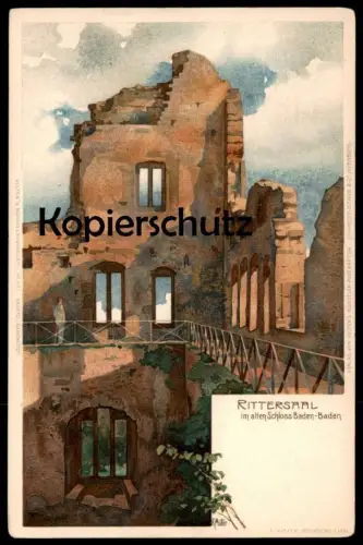 ALTE LITHO POSTKARTE RITTERSAAL IM ALTEN SCHLOSS BADEN-BADEN castle chateau cpa AK postcard Ansichtskarte