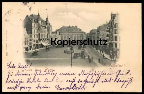 ALTE POSTKARTE GRUSS AUS BONN MARKTPLATZ 1897 KUTSCHEN KUTSCHE postcard cpa Ansichtskarte AK