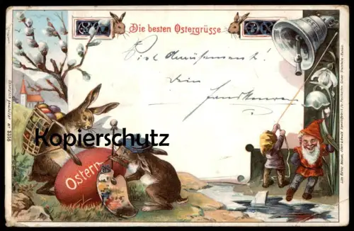 ALTE POSTKARTE BESTE OSTERGRÜSSE OSTERHASEN HASE MALER VERMENSCHLICHT ZWERGE Zwerg Ostern nains dwarfs easter postcard