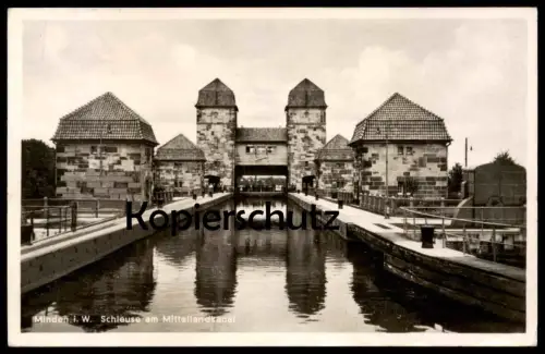 ALTE POSTKARTE MINDEN IN WESTFALEN SCHLEUSE AM MITTELLANDKANAL watergate écluse sluice cpa postcard Ansichtskarte AK