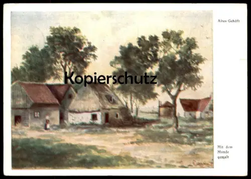 ÄLTERE POSTKARTE ALTES GEHÖFT C. F. RIET MIT DEM MUNDE GEMALT Peint à la bouche Bauernhaus cpa AK Ansichtskarte postcard