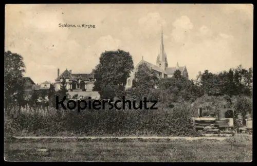 ALTE POSTKARTE SCHLOSS UND KIRCHE SENUE ARDENNEN DAMPFLOK locomotive à vapeur steam engine train Ardennes cpa AK