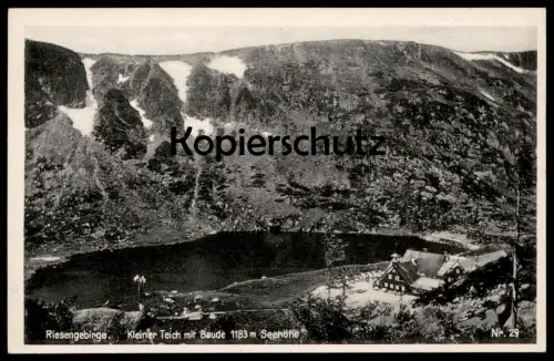ALTE POSTKARTE RIESENGEBIRGE KLEINER TEICH MIT BAUDE 1183 M SEEHÖHE Karpacz Krummhübel Schlesien AK postcard cpa