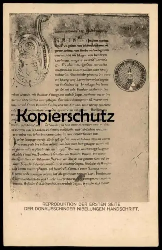ALTE POSTKARTE REPRODUKTION DER ERSTEN SEITE DER DONAUESCHINGER NIBELUNGEN HANDSCHRIFT Donaueschingen cpa AK postcard