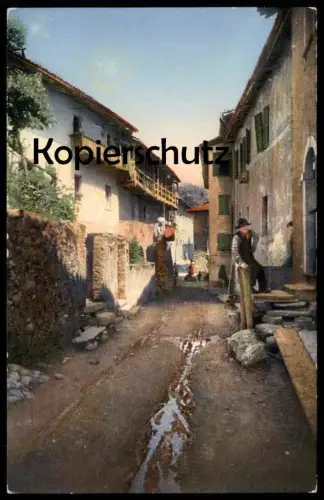 ALTE POSTKARTE AGRA DORFSTRASSE STRADA COMUNALE Ticino Collina d'Oro alter Mann Ansichtskarte postcard cpa AK