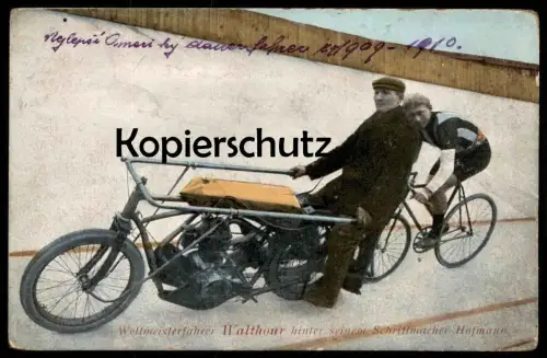 ALTE POSTKARTE WELTMEISTERFAHRER WALTHOUR HINTER SEINEM SCHRITTMACHER HOFMANN Steherrennen Stayer Américain cpa AK