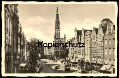 ALTE POSTKARTE DANZIG LANGERMARKT UND RATHAUS 1942 Gdansk Polska Rathaus Langemarkt Langenmarkt postcard Oberfähnrich AK