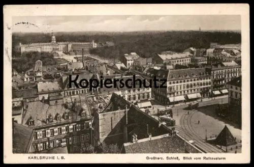 ALTE POSTKARTE KARLSRUHE IN BADEN GROSSHERZOGLICHES SCHLOSS BLICK VOM RATHAUSTURM Total Totale Ansichtskarte AK postcard