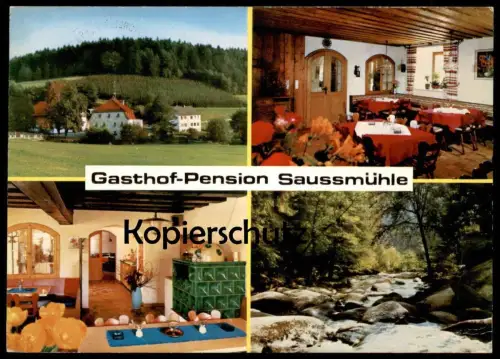 ÄLTERE POSTKARTE GASTHOF-PENSION SAUSSMÜHLE WALDKIRCHEN BAYERISCHER WALD EINGANG SAUSSBACHKLAMM postcard Ansichtskarte