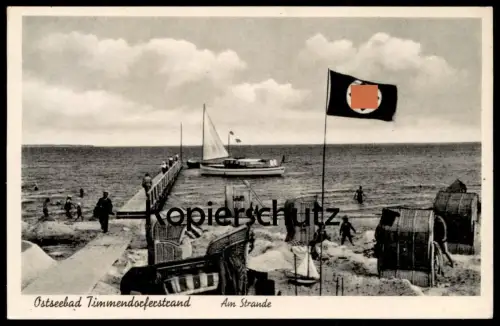 ALTE POSTKARTE OSTSEEBAD TIMMENDORFERSTRAND AM STRANDE Timmendorfer Strand Flagge Strand 40er Jahre flag postcard AK cpa