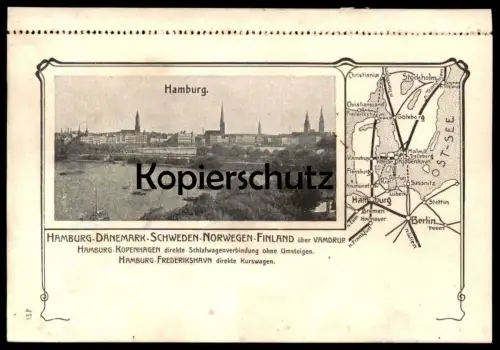 ALTE POSTKARTE HAMBURG BERLIN DÄNEMARK SCHWEDEN NORWEGEN EISENBAHNLINIE DEUTSCHE EISENBAHN Ansichtskarte railway cpa AK