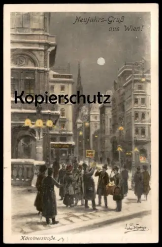 ALTE POSTKARTE NEUJAHRS GRUSS AUS WIEN KÄRNTNERSTRASSE NEUJAHR NACH SCHLOSS CASTOLOVICE Ansichtskarte L. Schweiger