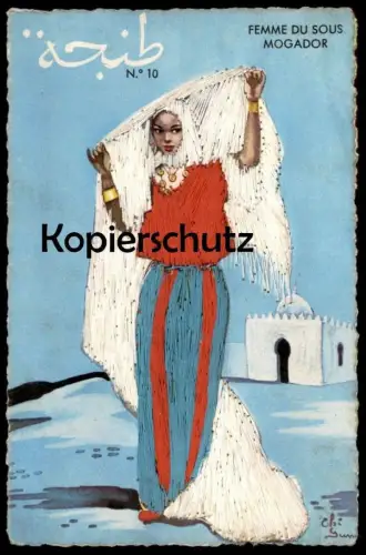 ALTE POSTKARTE FEMME DU SOUS MOGADOR SEIDE STOFF Seidenkarte Essaouira Maroc Marokko AK cpa postcard