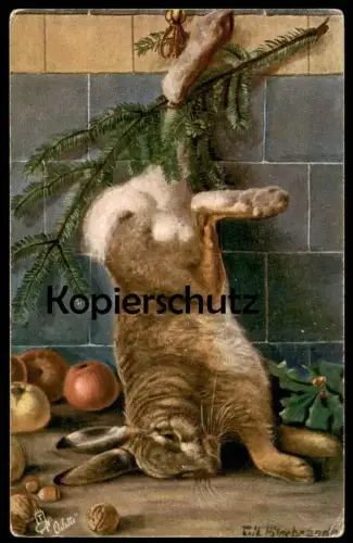 ALTE OILETTE RAPHAEL TUCK KÜNSTLER POSTKARTE JAGD SIGN. FRITZ HILDEBRANDT hunting chasse Kaninchen Hase postcard AK cpa