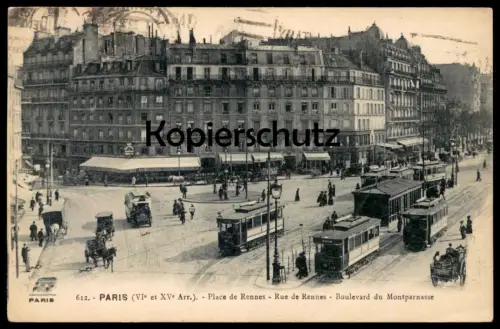 ALTE POSTKARTE PARIS PLACE DE RENNES RUE DE RENNES BOULEVARD DU MONTPARNASSE Ansichtskarte postcard cpa AK