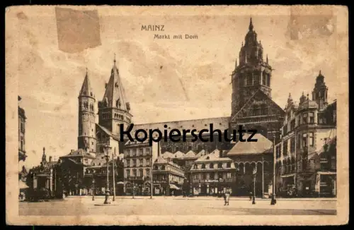 ALTE POSTKARTE MAINZ MARKT MIT DOM GESCHÄFTE R. Martin Christian Mendel postcard Ansichtskarte cpa AK