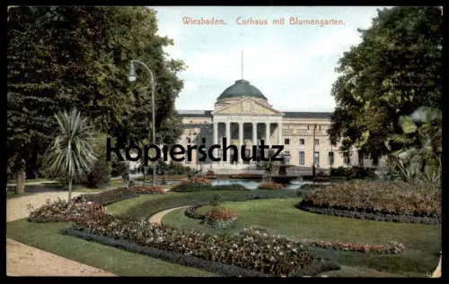 ALTE POSTKARTE WIESBADEN CURHAUS MIT BLUMENGARTEN KURHAUS KURPARK AK cpa postcard Ansichtskarte