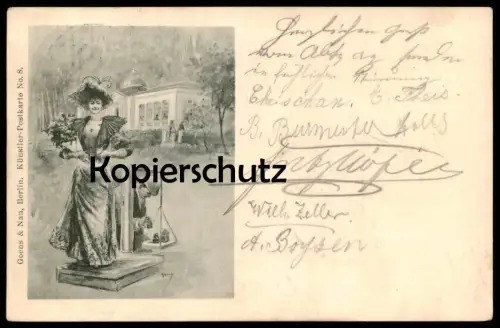 ALTE POSTKARTE FRAU AUF EINER WAAGE woman femme Wiegen Gewicht Humor Goens & Nau Unterschriften Zeller Boysen Burmester