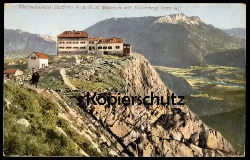 ALTE POSTKARTE WATZMANNHAUS 1927 M D. A. V. S. MÜNCHEN MIT UNTERSBERG 1973 M Berchtesgaden postcard Ansichtskarte AK cpa