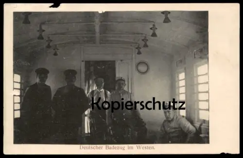 ALTE POSTKARTE DEUTSCHER BADEZUG IM WESTEN Soldat Eisenbahn Zug train Waggon uniform 1914-1918 postcard Ansichtskarte AK