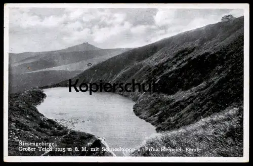 ALTE POSTKARTE RIESENGEBIRGE GROSSER TEICH 1225 M Ü. M. MIT SCHNEEKOPPE UND PRINZ-HEINRICH-BAUDE Schlesien Krkonose cpa