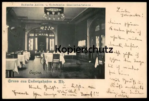 ALTE POSTKARTE GRUSS AUS LUDWIGSHAFEN BADISCHE ANILIN- & SODAFABRIK GESELLSCHAFTSHAUS CASINO BASF Kantine Ansichtskarte