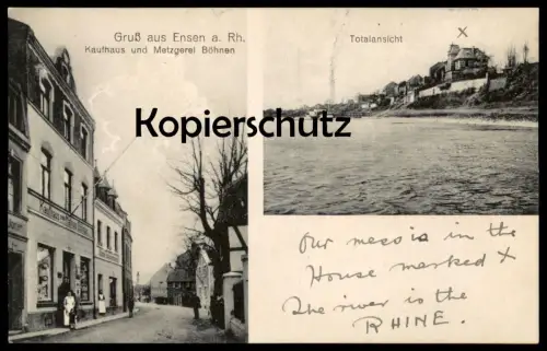 ALTE POSTKARTE GRUSS AUS ENSEN A. RH. KAUFHAUS UND METZGEREI BÖHNEN TOTALANSICHT Köln Porz Cöln AK cpa postcard