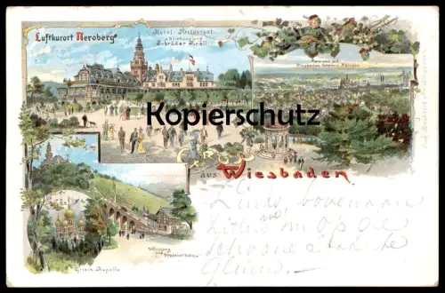 ALTE LITHO POSTKARTE GRUSS AUS WIESBADEN LUFTKURORT NEROBERG WEINHANDLUNG GEBRÜDER KRELL AK Ansichtskarte cpa postcard