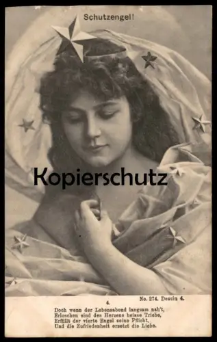 ALTE POSTKARTE SCHUTZENGEL LEBENSABEND NAHT VIERTER ENGEL TOD KIND angel ange Mädchen enfant girl Ansichtskarte postcard