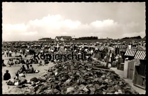 ÄLTERE POSTKARTE NORDSEEHEILBAD BÜSUM SAND- UND KORBSTRAND AM NEUEN DEICH beach plage postcard Ansichtskarte cpa AK