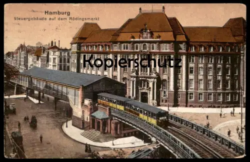 ALTE POSTKARTE HAMBURG STEUERGEBÄUDE AUF DEM RÖDINGSMARKT Hochbahn Zug Bahn train cpa AK Ansichtskarte postcard