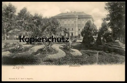 ALTE POSTKARTE ZAGREB AKADEMIJA Garten Park parc garden Kroatien Hrvatska Croatie postcard AK cpa Ansichtskarte