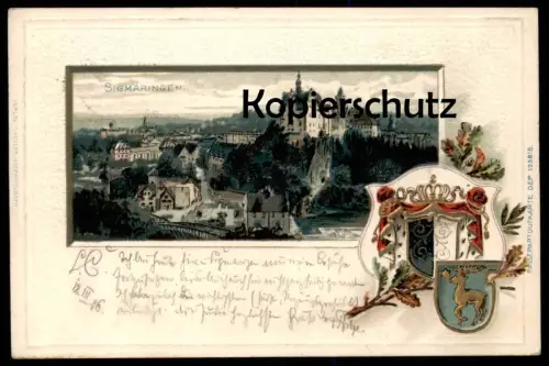 ALTE PRÄGE POSTKARTE SIGMARINGEN SCHLOSS PASSEPARTOUT WAPPEN castle chateau cpa AK Ansichtskarte postcard