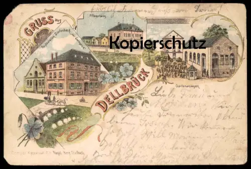 ALTE LITHO POSTKARTE GRUSS AUS DELLBRÜCK RESTAURATION DIEFENBACH ZUR GERMANIA Köln Cöln Ansichtskarte AK cpa postcard